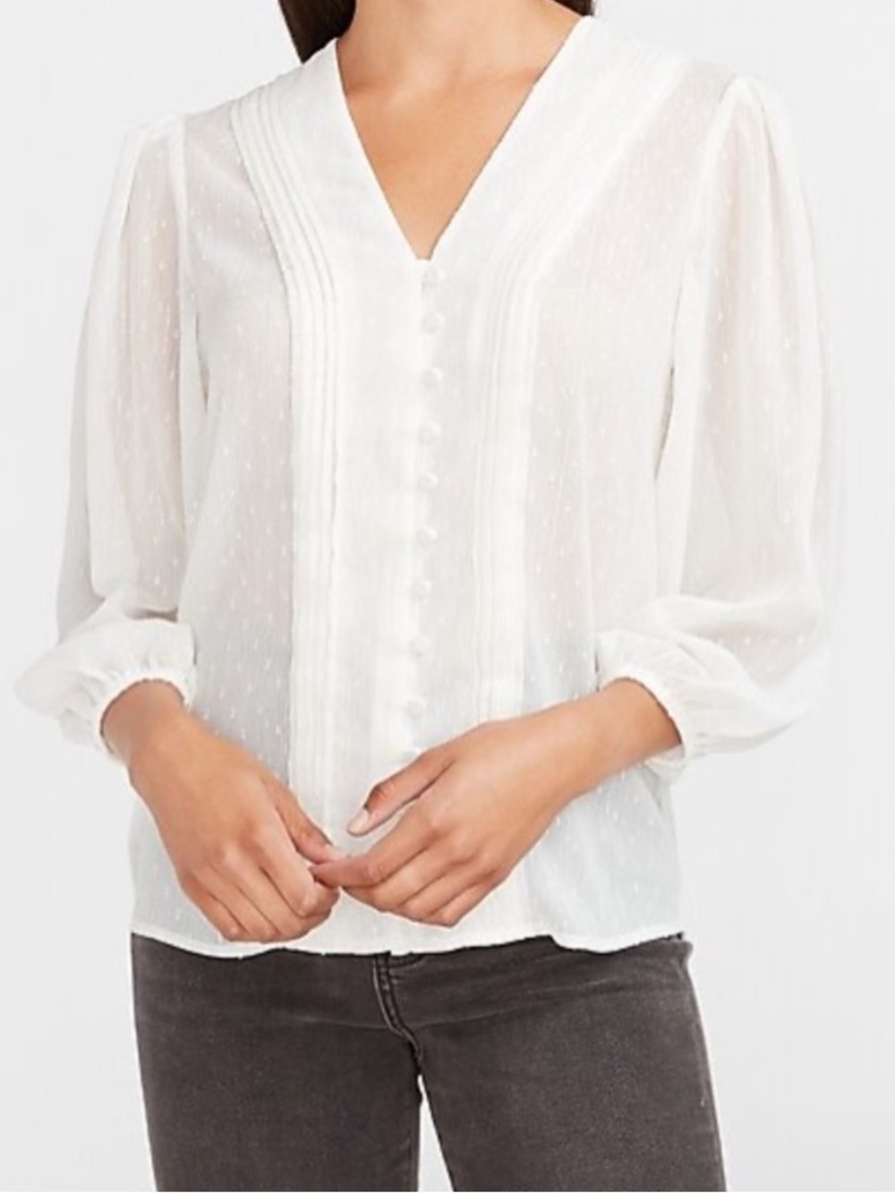 Express Metallic Pleated Pintuck Button Front Shirt